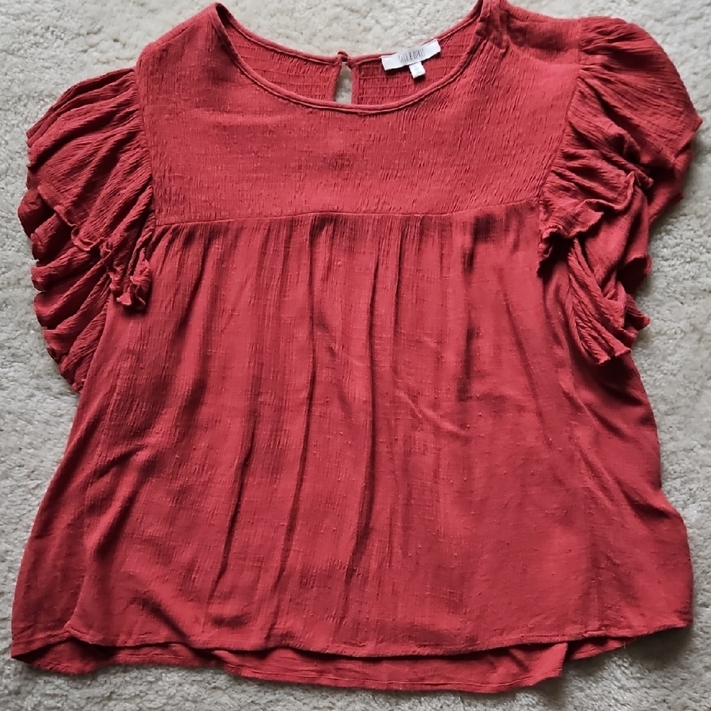 Zara Women's Red Ruffle Sleeve Blouse